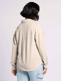 Thread & Supply Taylor Collar Top in heather stucco - women's long sleeve top - detail view