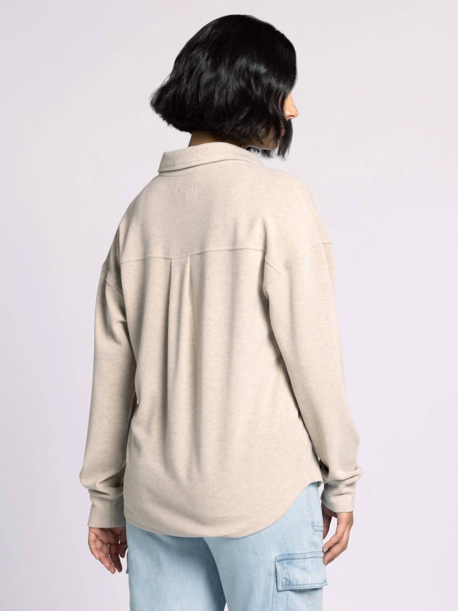 Thread & Supply Taylor Collar Top in heather stucco - women's long sleeve top - detail view