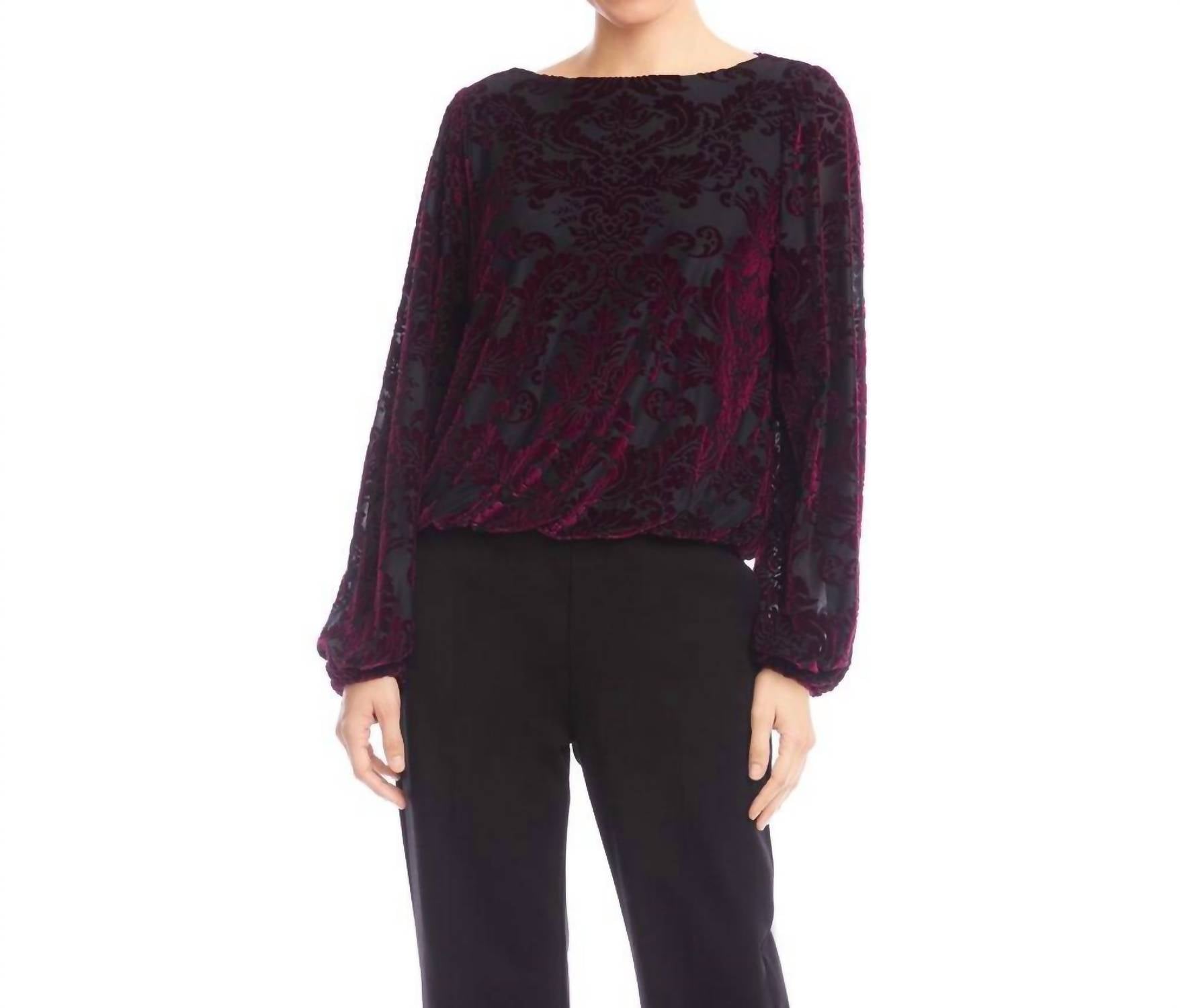 Karen Kane - Blouson Sleeve Velvet Burnout Boatneck Top