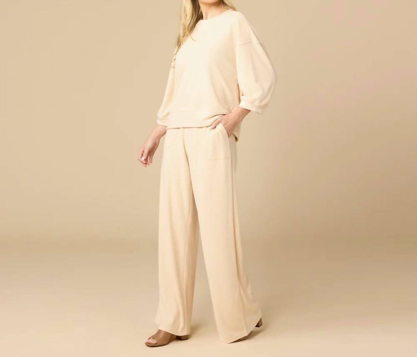 Softies - Terry Cropped Sleeve With Wide Leg Pants Set