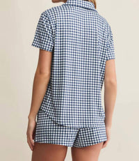 Z Supply Amy Gingham Top in yacht blue - women's t-shirt - detail view