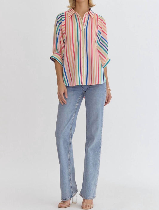 Entro - Multi Striped Button Down Top