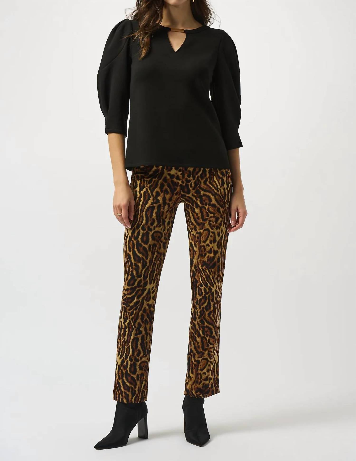 Joseph Ribkoff - Keyhole Neckline 3/4 Puffed Sleeves Top