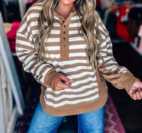 Very J - Oversized Striped Half Button Down Top