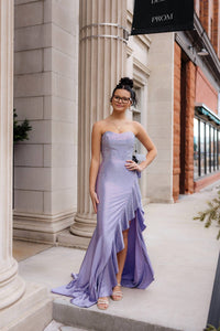 Sherri Hill Fitted Strapless Hot Fix Prom Dress in lilac - women's dress - alternate view