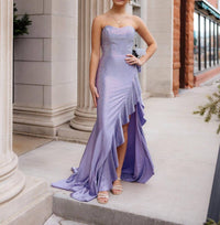 Sherri Hill Fitted Strapless Hot Fix Prom Dress in lilac - women's dress - detail view