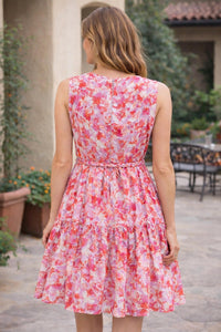 Jade Watercolor Print Sleeveless dress in pink hues - women's dress - alternate view