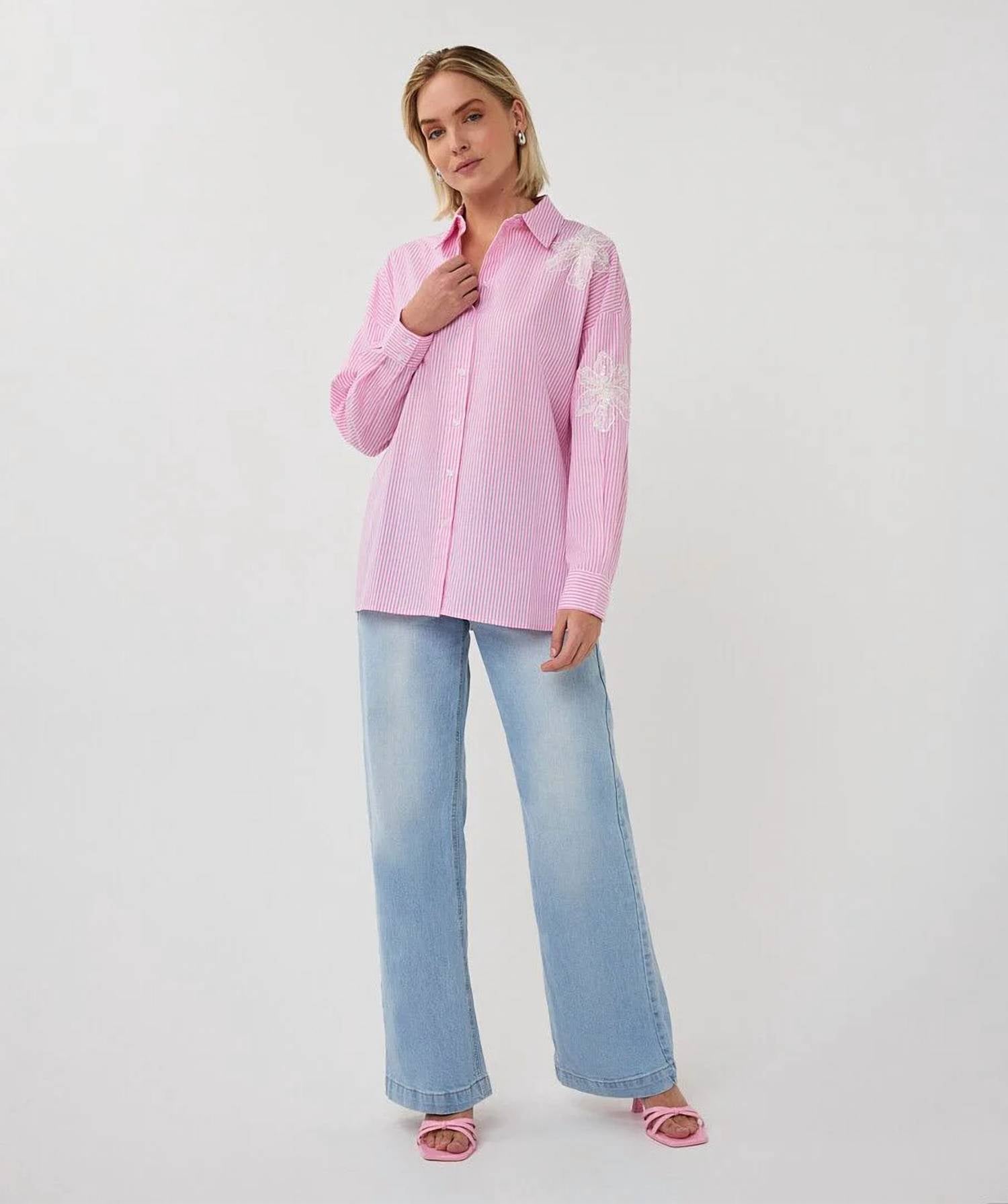 Esqualo - Frynn Flower Patch Striped Blouse