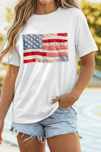 Shewin - American Flag Patchwork Casual Tee