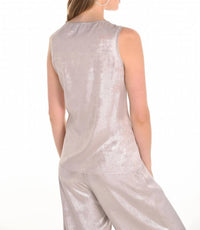 Frank Lyman - Sleeveless Foiled Print V-Neck Top
