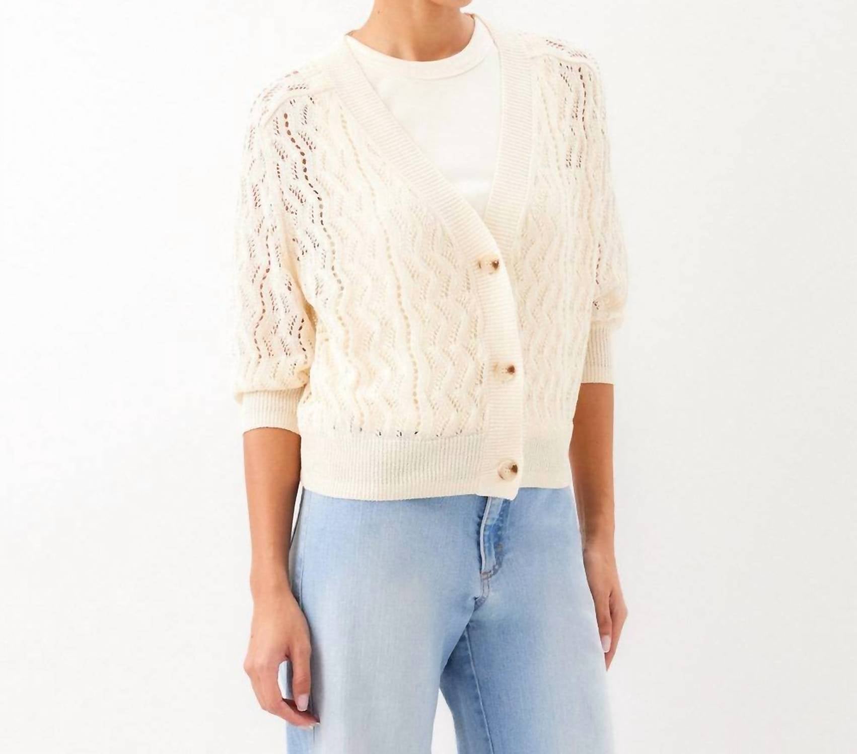 Karen Kane - Puff Sleeve Crochet Sweater Cardigan - Petite