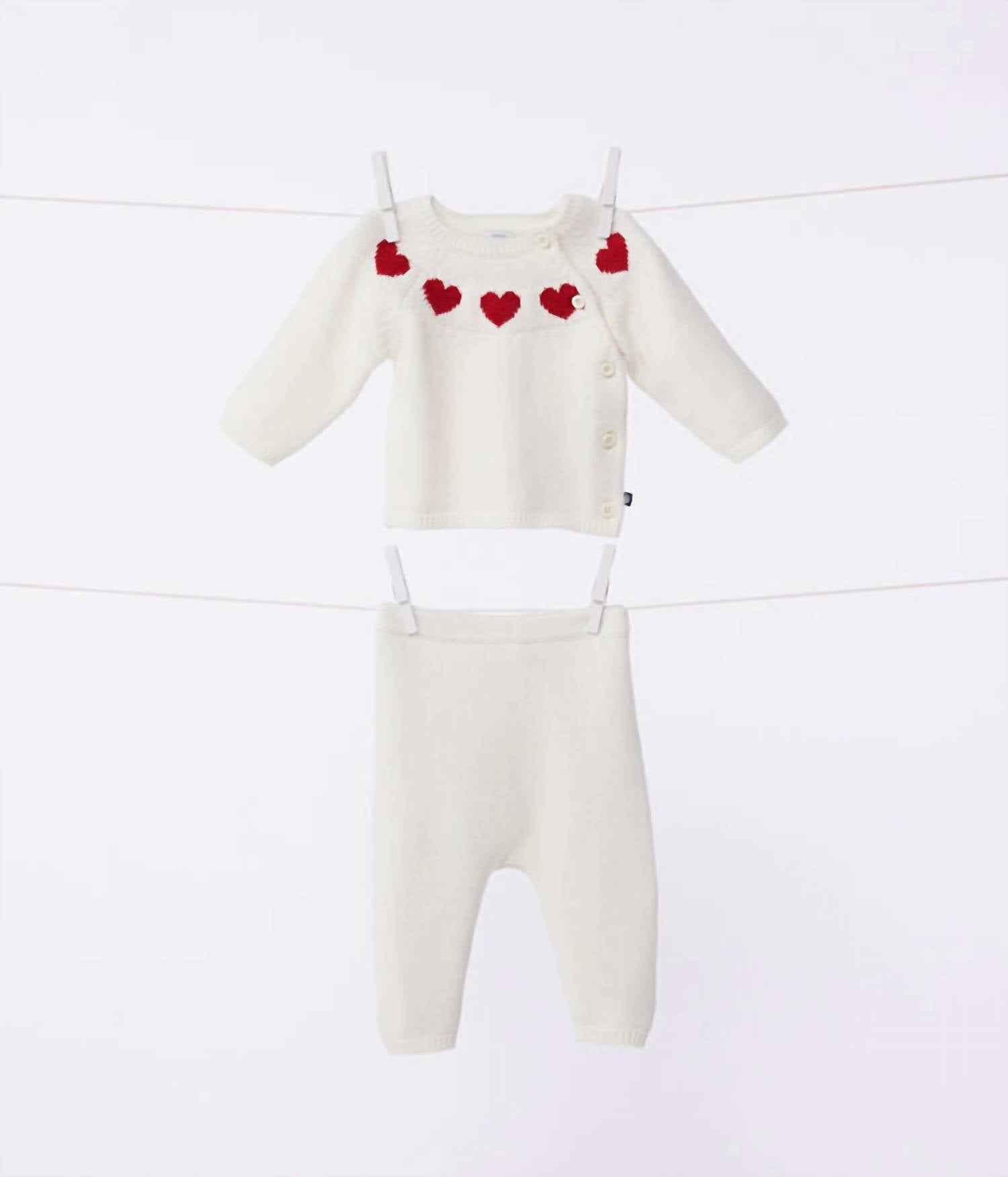 Petit Bateau - Girl's Knit Heart Sweater Set