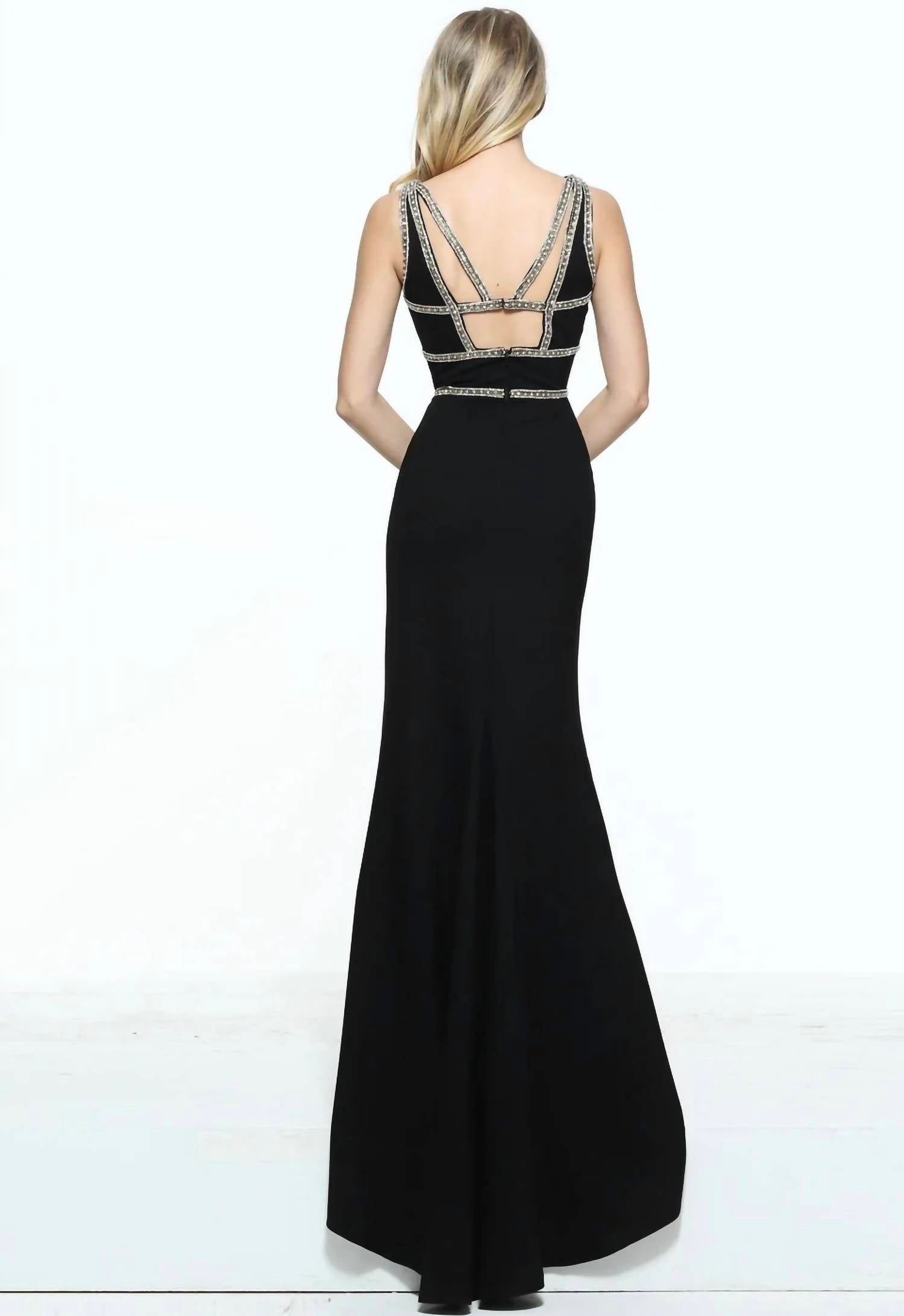 Sherri Hill Beaded Cut Out Gown in black - women's dress - detail view