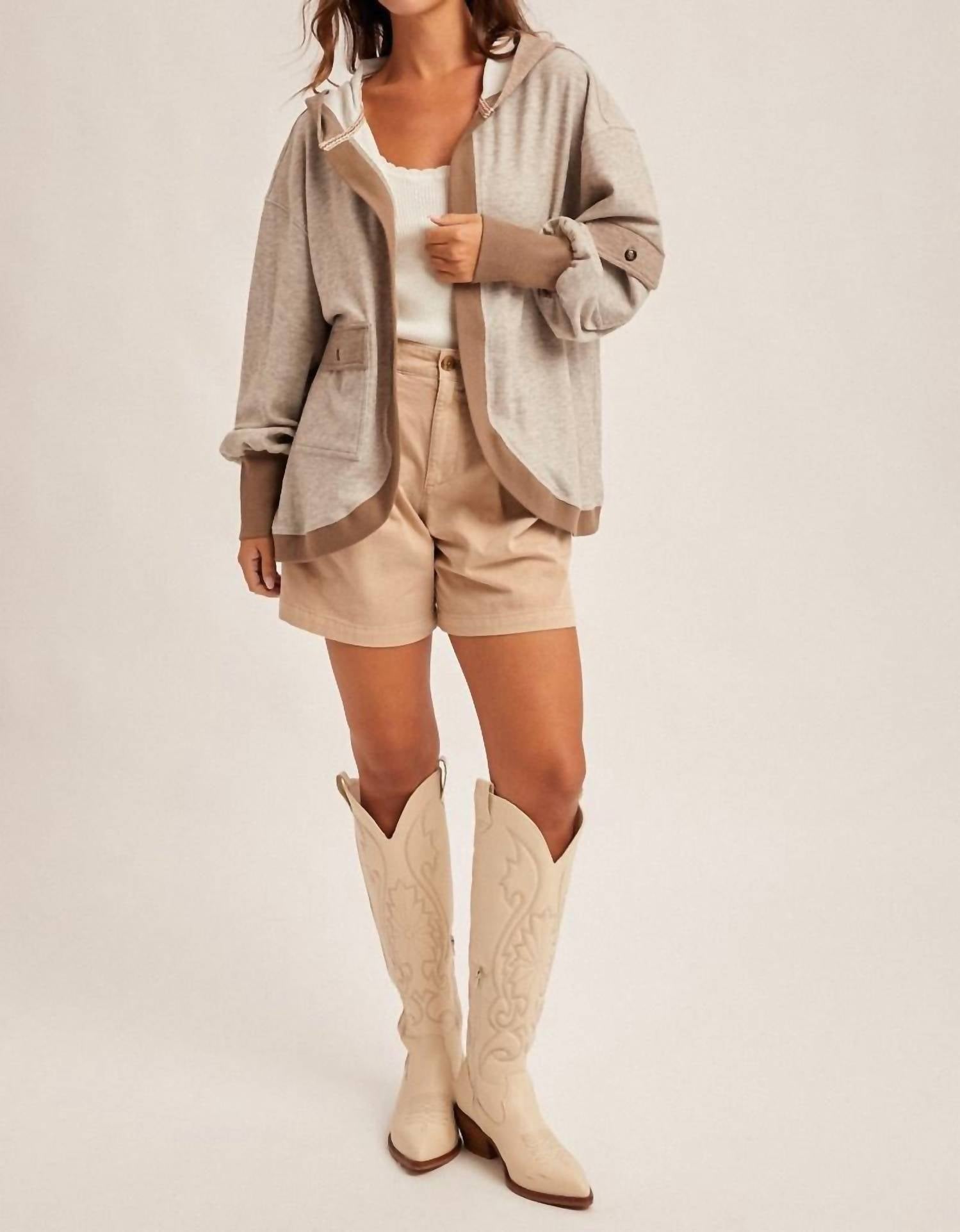Hem & Thread Cozy Cargo Cardigan in mocha - women's cardigan - view 4
