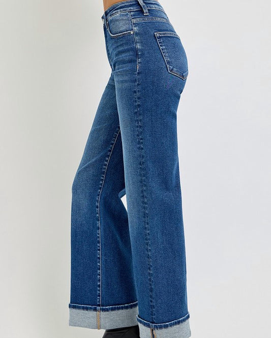 Risen - Colbie Tummy Control High Rise Cuffed Wide Jeans