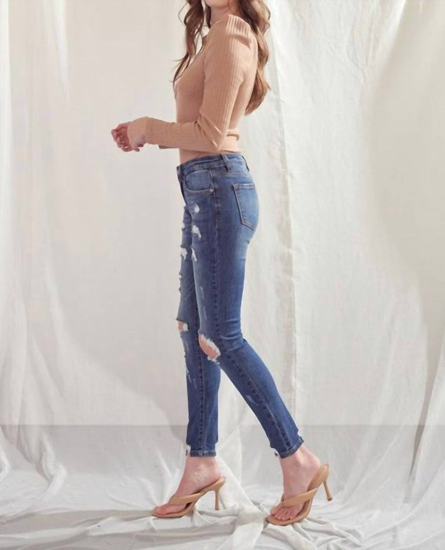 Kancan - Mid-Rise Distressed Super Skinny Jeans