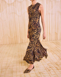 Ulla Johnson Clea Sleeveless Bias Long Dress in savannah - women's dress - detail view