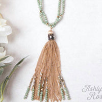 Southern Grace - Women's Cascade In Jade Beaded Tassel Necklace