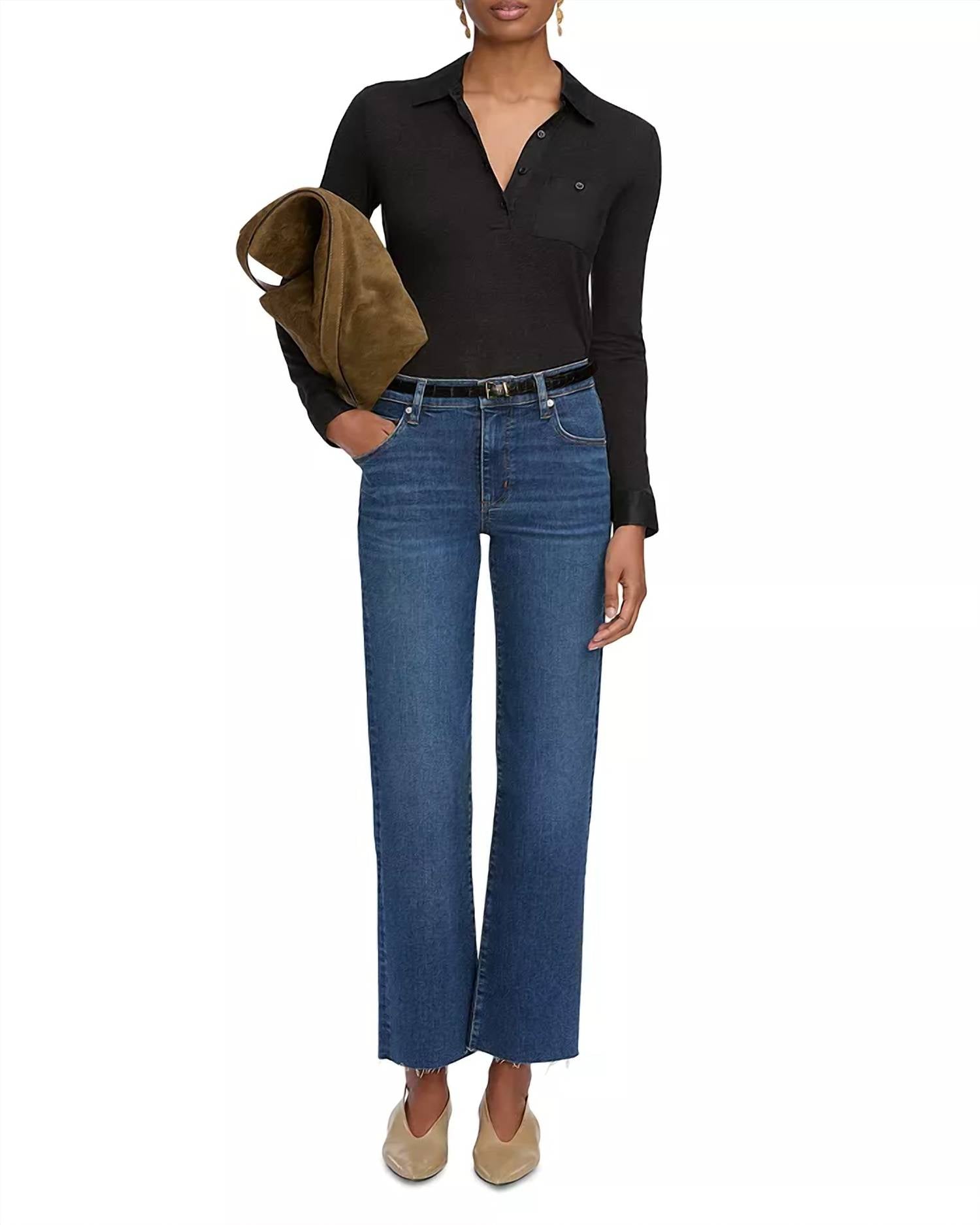 FRAME Mellow High Rise Slim Wide Leg Jeans in elixir raw after - women's jeans - view 4