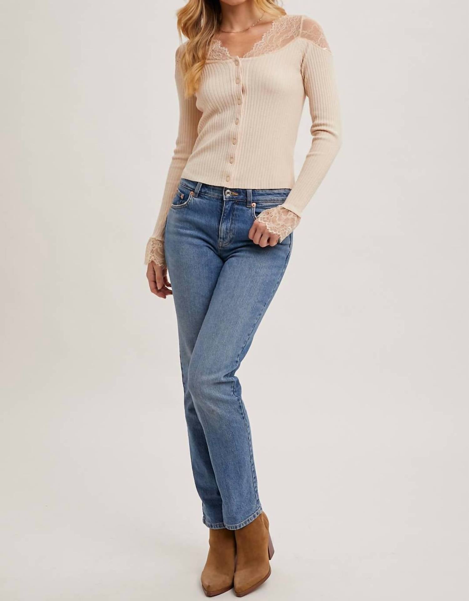 Bluivy - Kallie Lace Trimmed Knit Top
