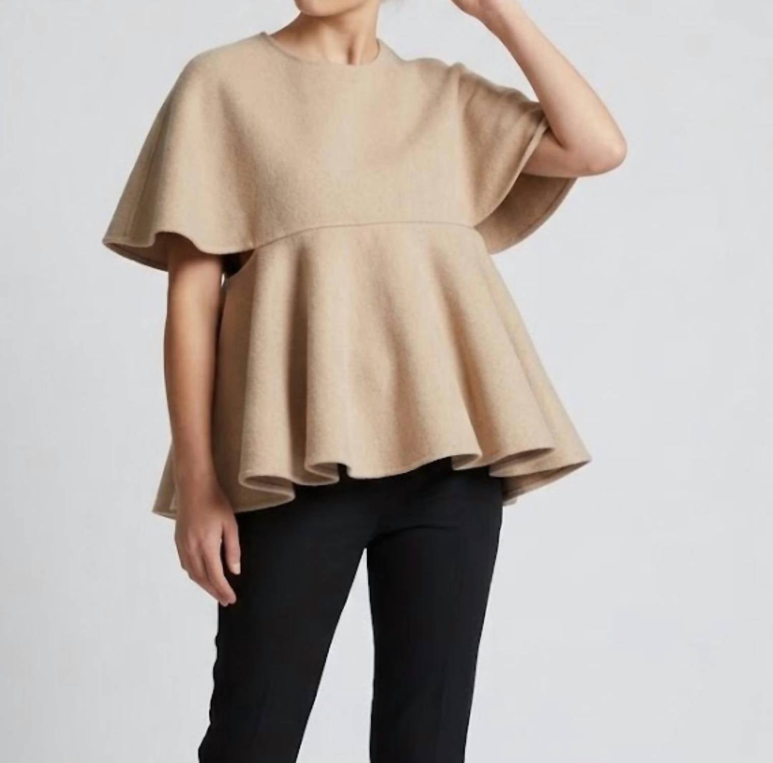 Ashlyn New York Klein Cape Top in beige - women's sweater - detail view