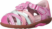 Stride Rite Toddler Round-Toe Flat Sandals in pink - kids' sandal - detail view