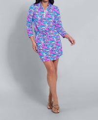Ibkul - Allana Print 3/4 Sleeve Drawstring Dress