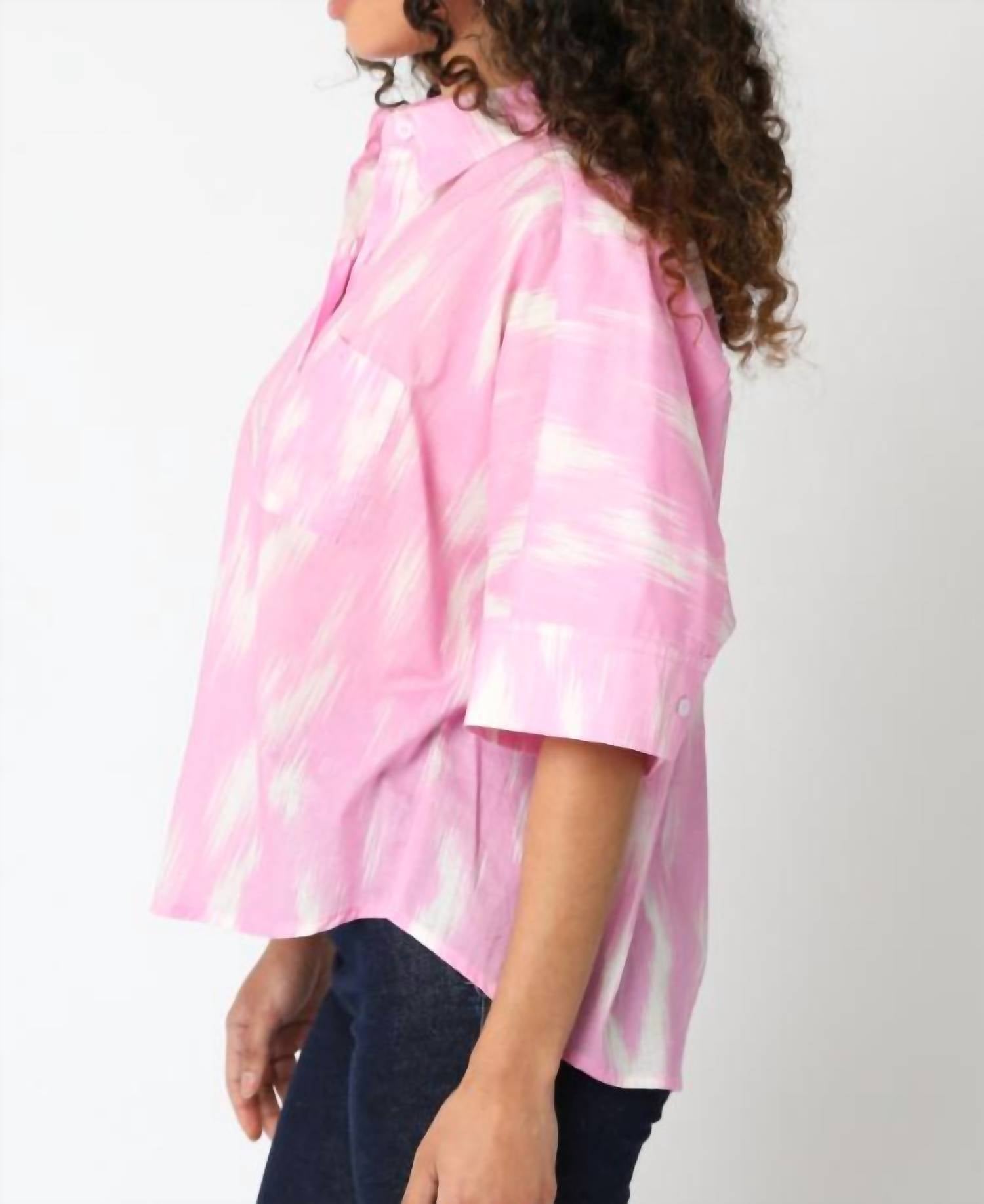 OLIVACEOUS Nora Painted Shirt in pink cream - women's blouse - detail view