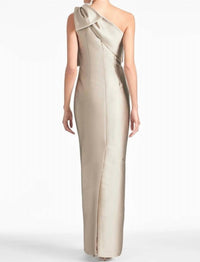 SACHIN & BABI Bonnie One Shoulder Mikado Column Gown in pewter - women's dress - detail view