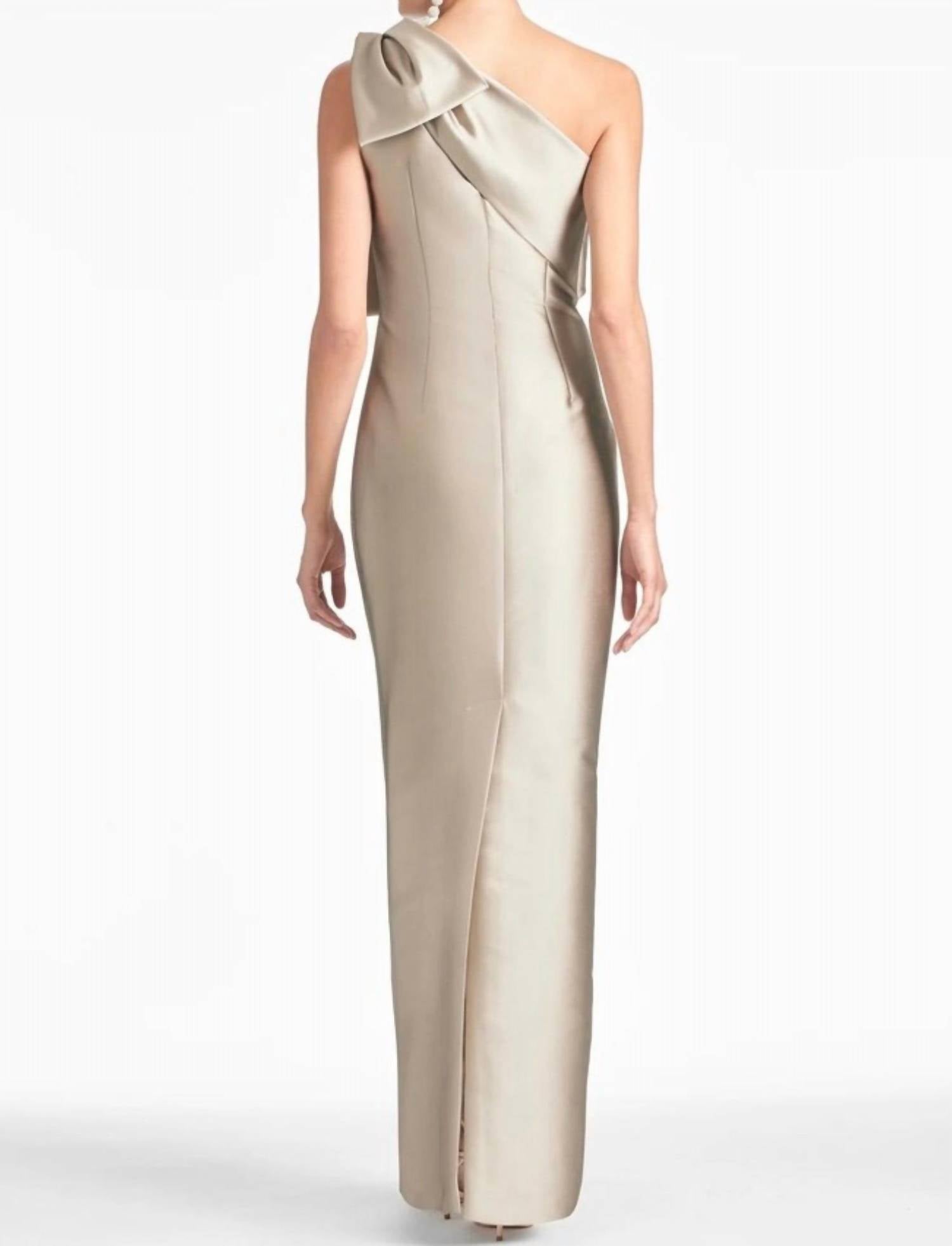 SACHIN & BABI Bonnie One Shoulder Mikado Column Gown in pewter - women's dress - detail view