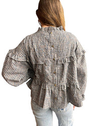 Hem & Thread - Carol Ruffled Plaid Print Top