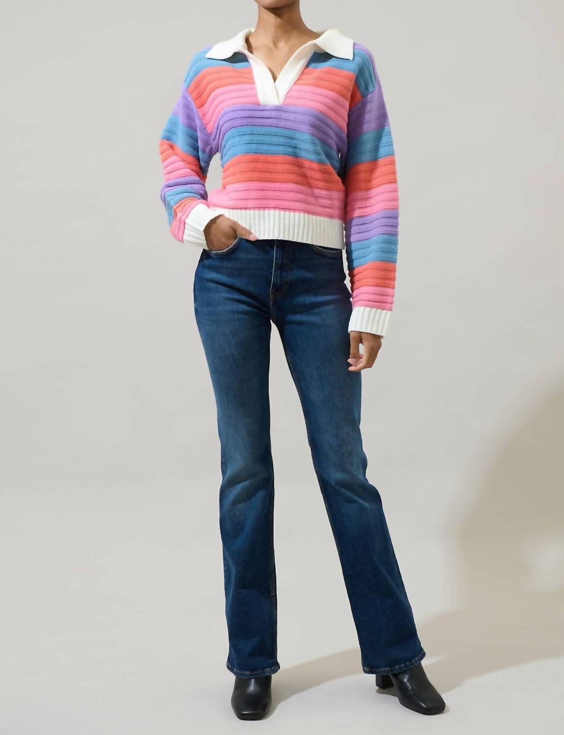 Sugarlips - Roselin Striped Collared Sweater