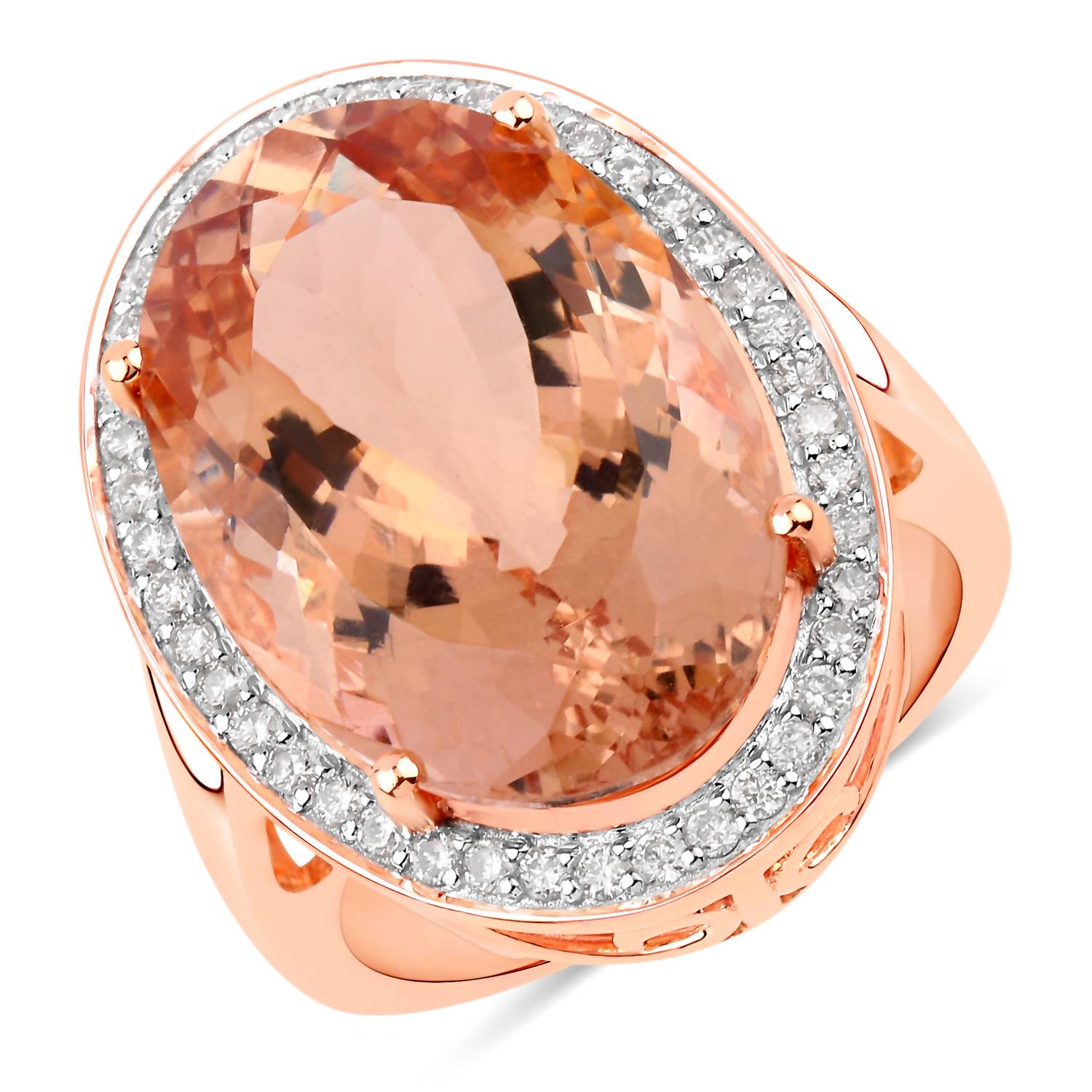 Diana M Jewels Women's Oval Natural Peach Morganite Fashion Ring (15.09 Ct) - Grand in 14k rose gold - women's jewelry