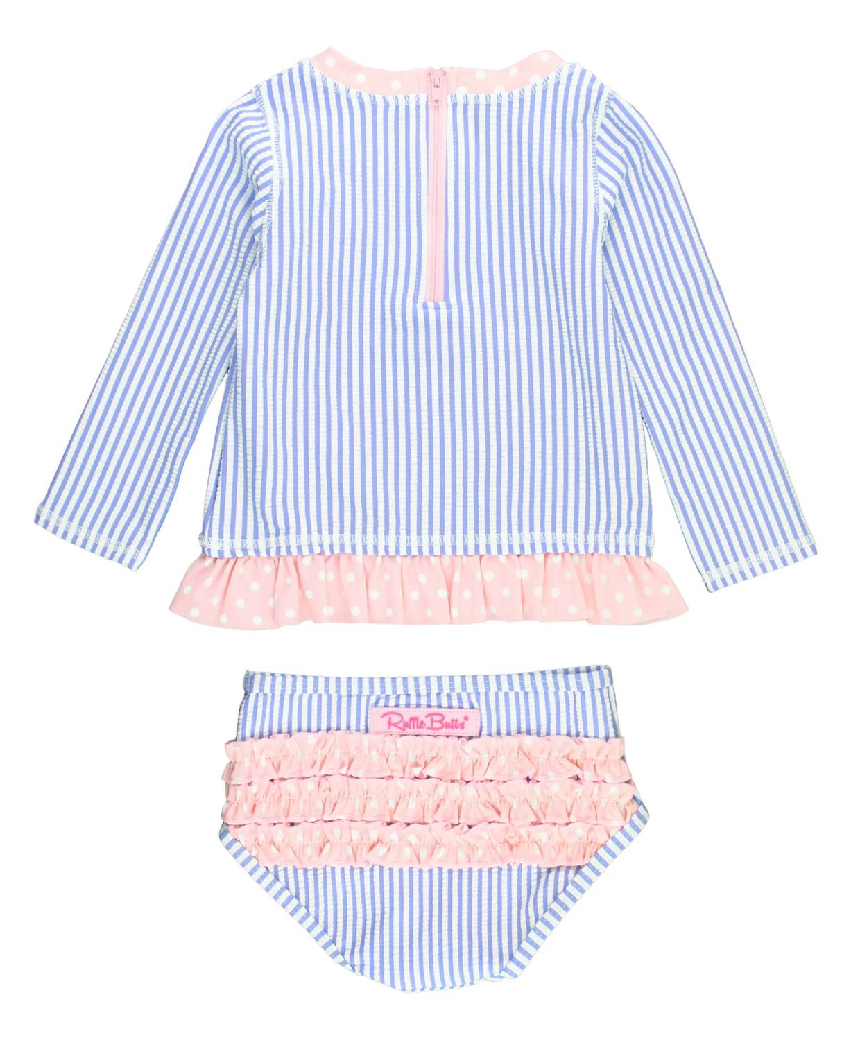 Rufflebutts - Seersucker Long Sleeve Rash Guard 2-piece Swimsuit