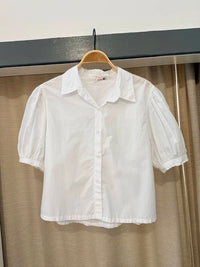Sundry Women's Button Up Poplin Top in white - women's t-shirt - detail view
