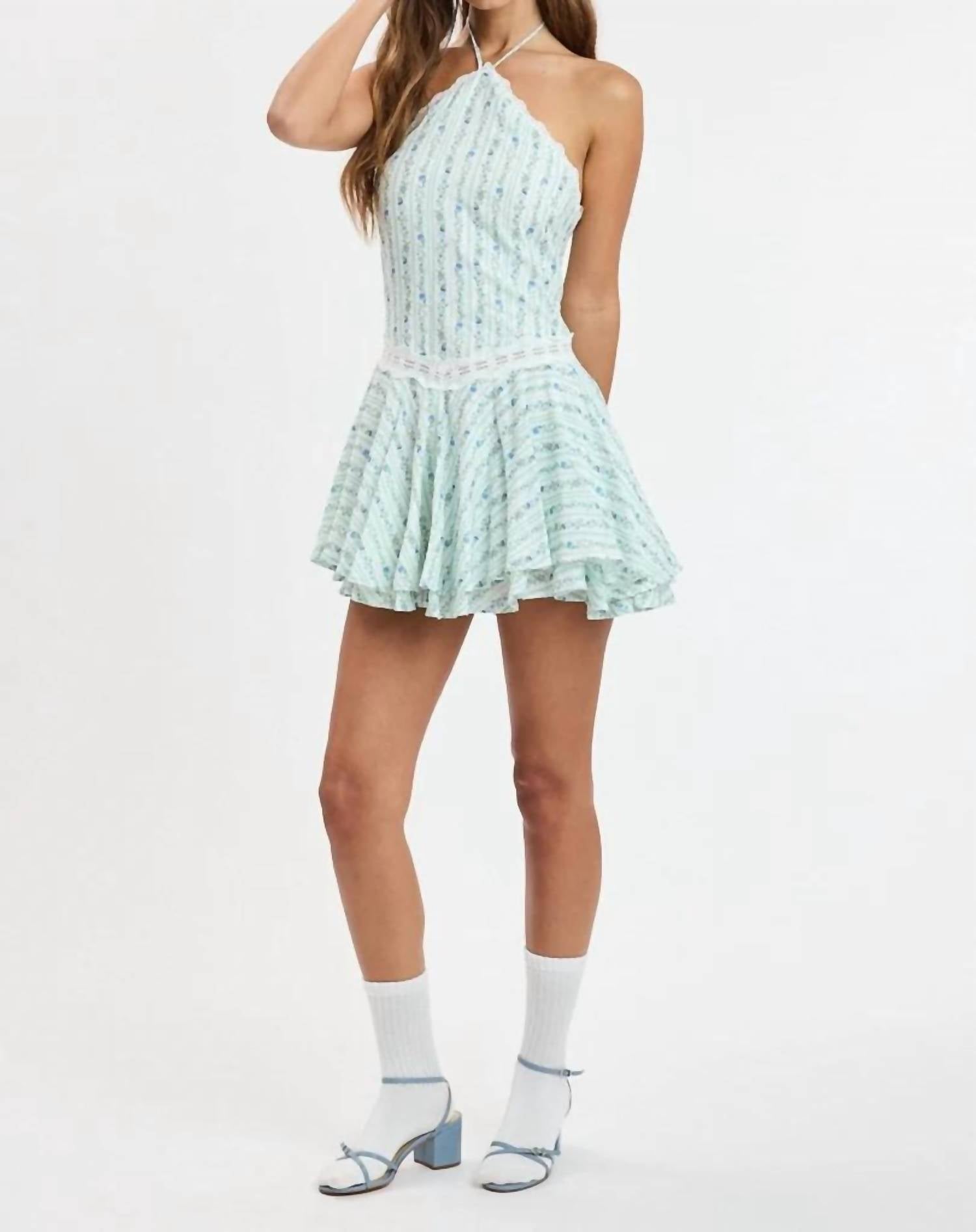 Sky To Moon - Halter Tie Lace Layered Mini Dress