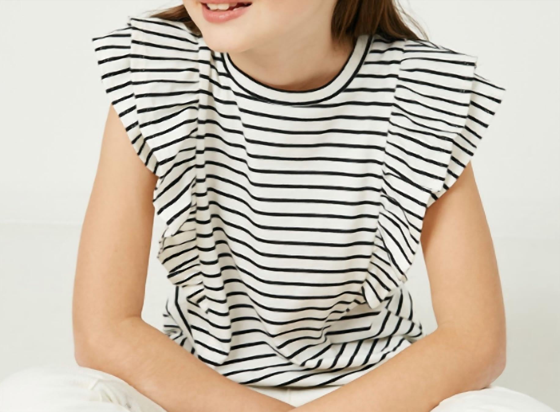 Hayden La - Girl's Layered Ruffle Knit Stripe Tee