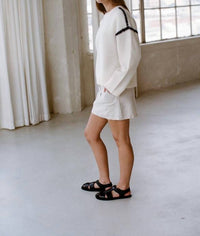 a.ren Crewneck Sweater With Side Stitching in white black - women's sweater - alternate view