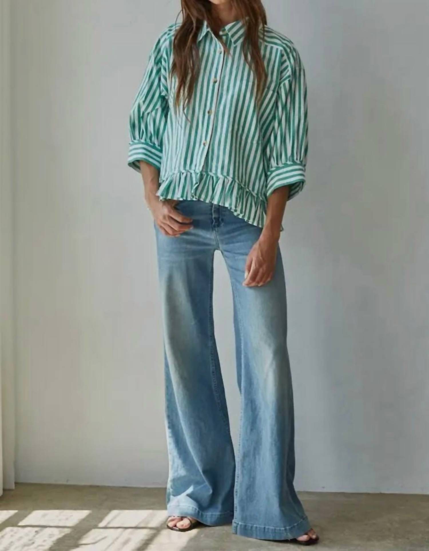 By Together - Woven Cotton Striped Button Down Shirt