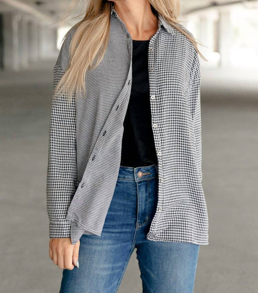 Mixed Houndstooth Button Up Top