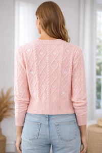 Urban Daizy Heart Embroidered Cardigan in pink - women's cardigan - detail view