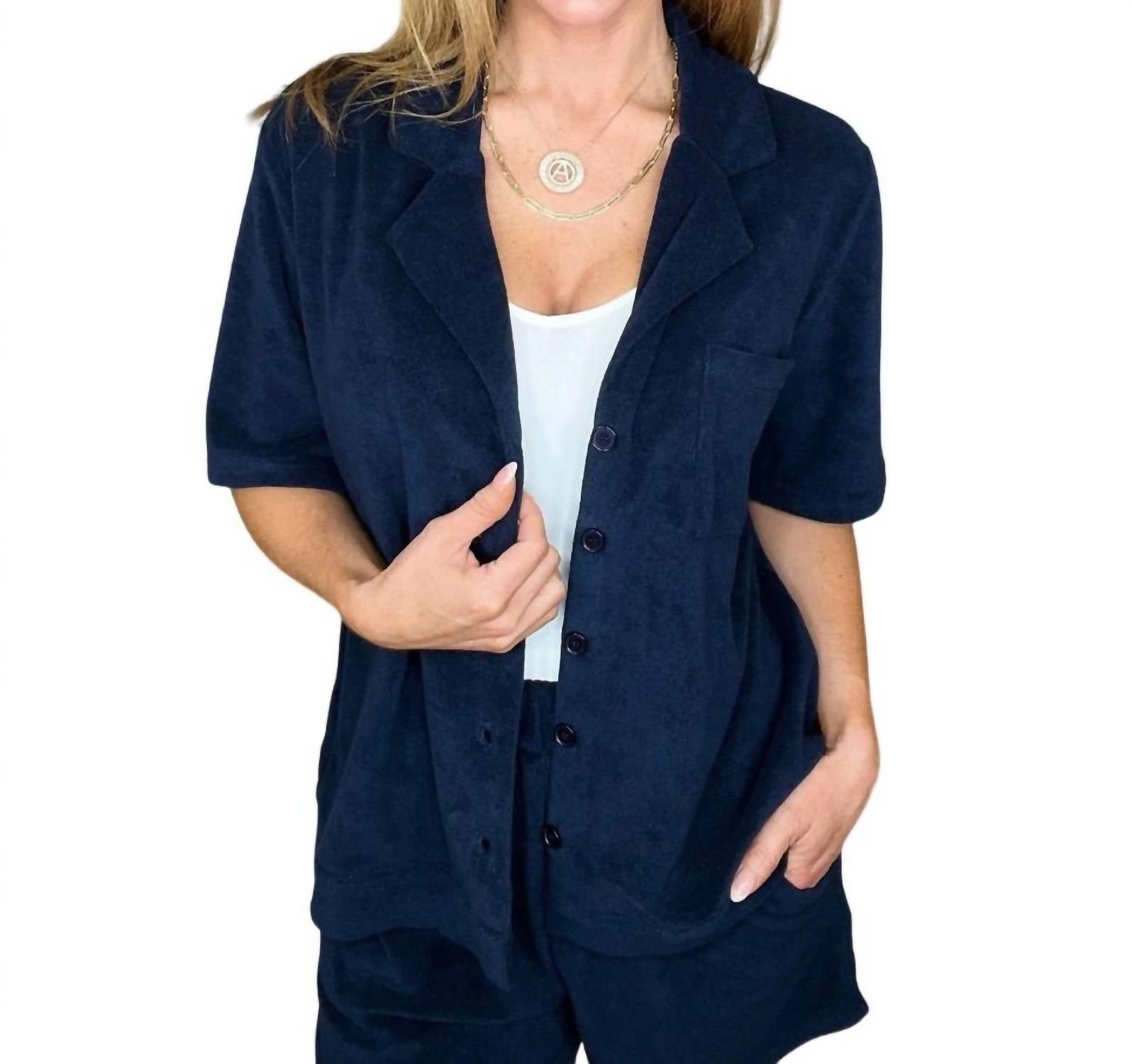 P.S. Kate - French Terry Button Down Top