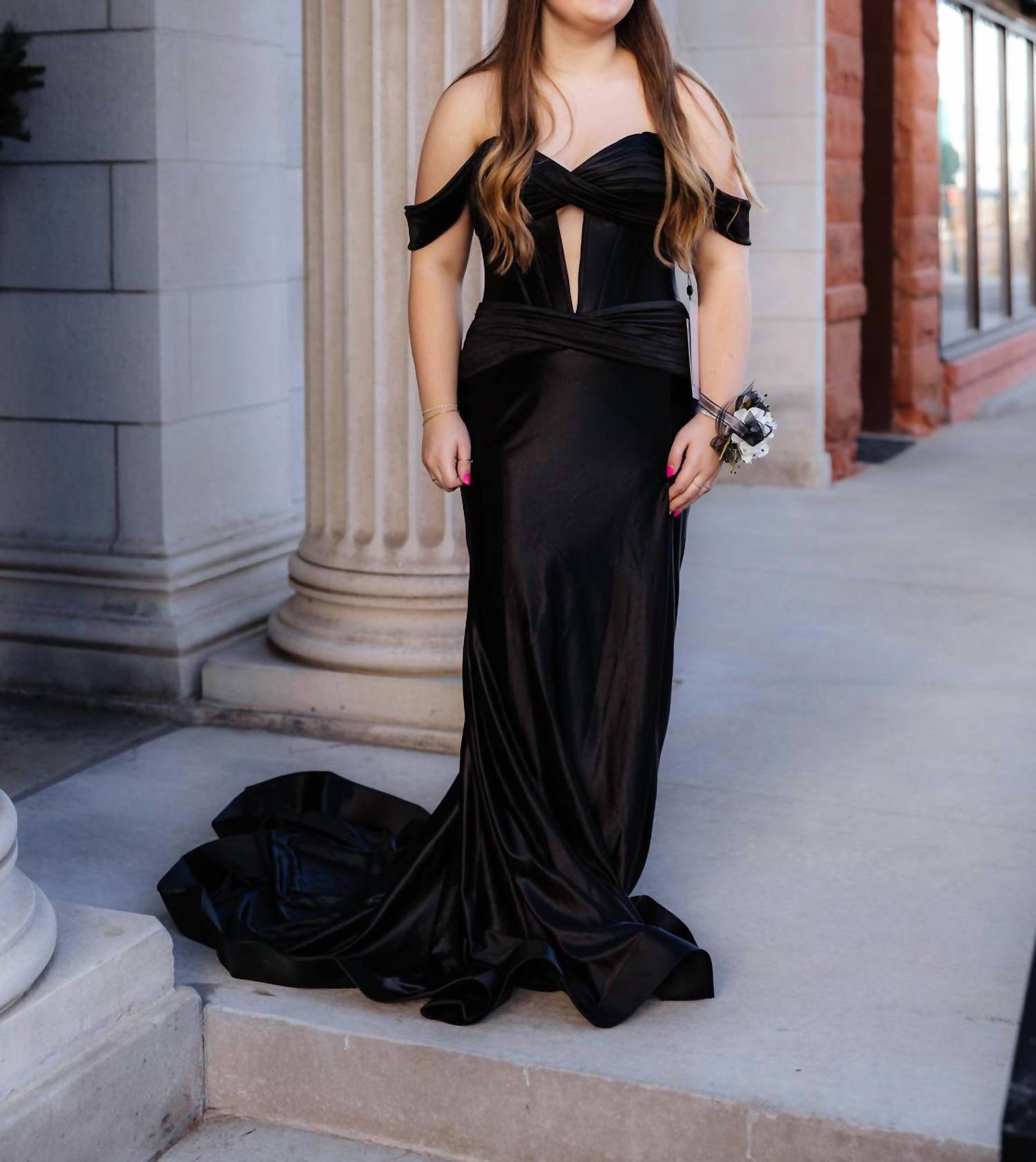 Sherri Hill - Off The Shoulder Stretch Satin Prom Dress