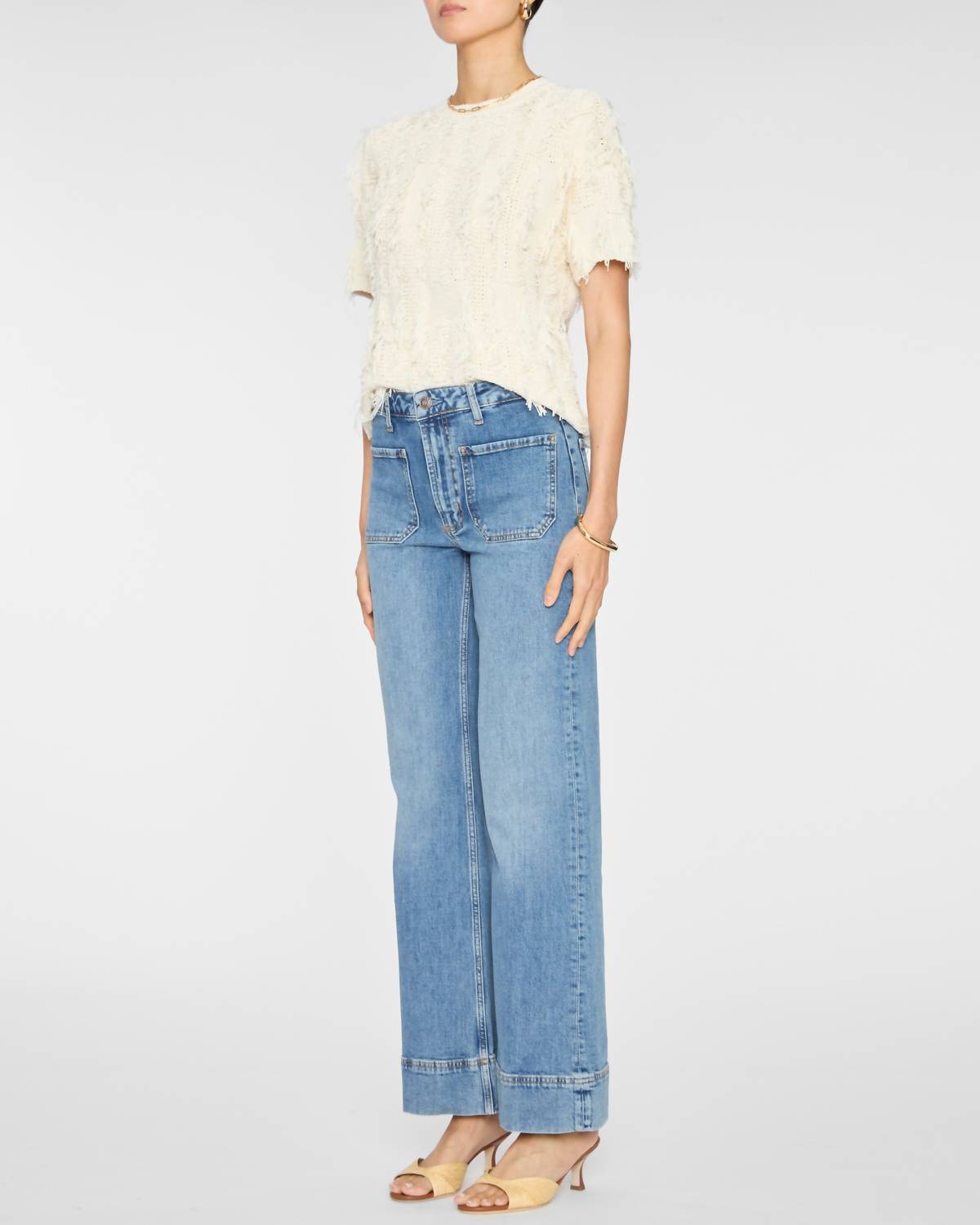 Ulla Johnson Rumi Cotton Blend Top in pristine - women's t-shirt - detail view