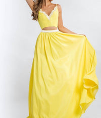 Rachel Allan - Two-piece Mikado V Neck Prom Gown