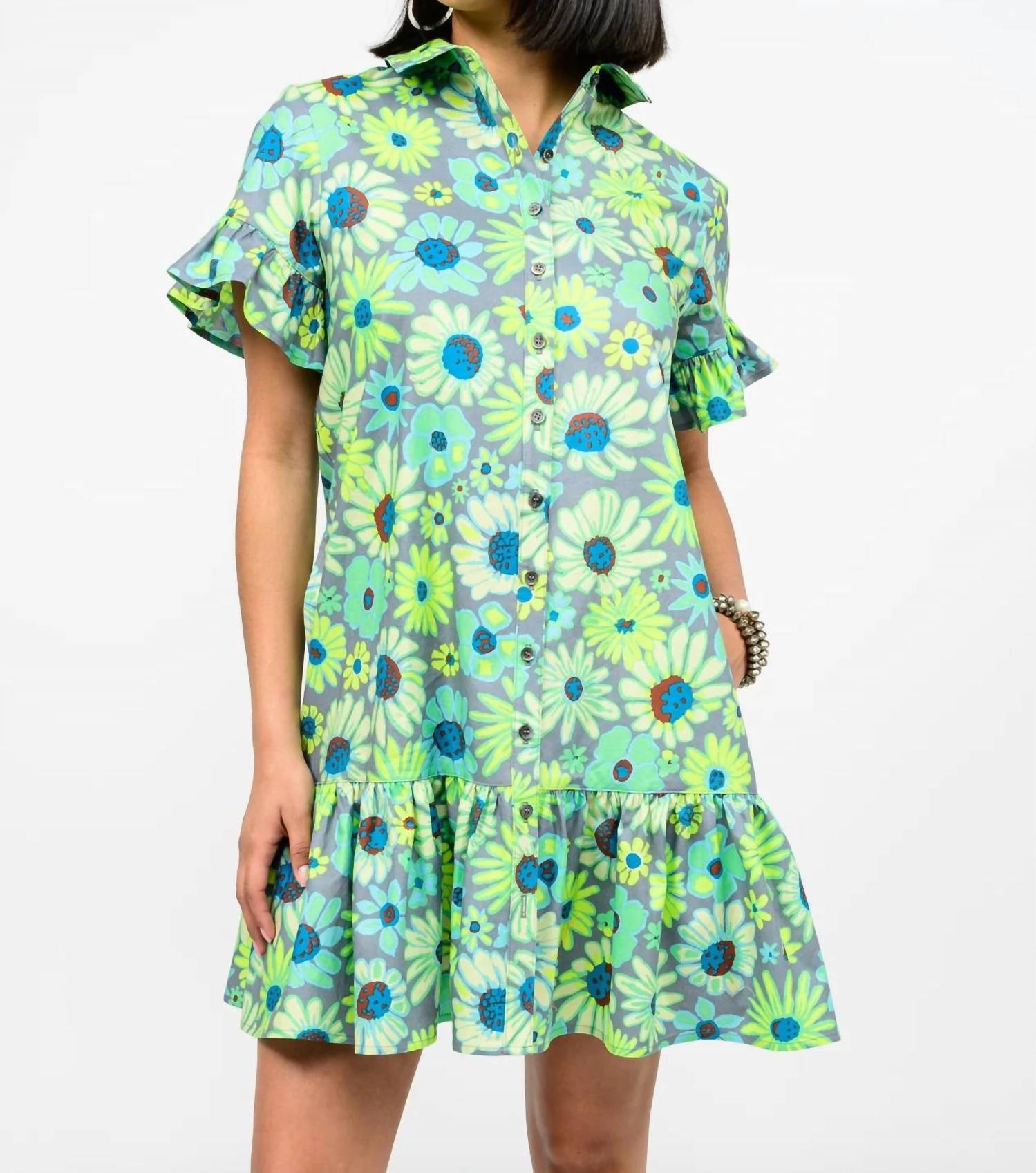 Ivy Jane Women's Neon Blooms Shirt Dress in grey - women's dress - alternate view