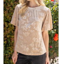 Voy - Textured Puff Sleeve Velvet Top