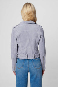 BLANKNYC Suede Moto Jacket in cloud grey - women's jacket - alternate view