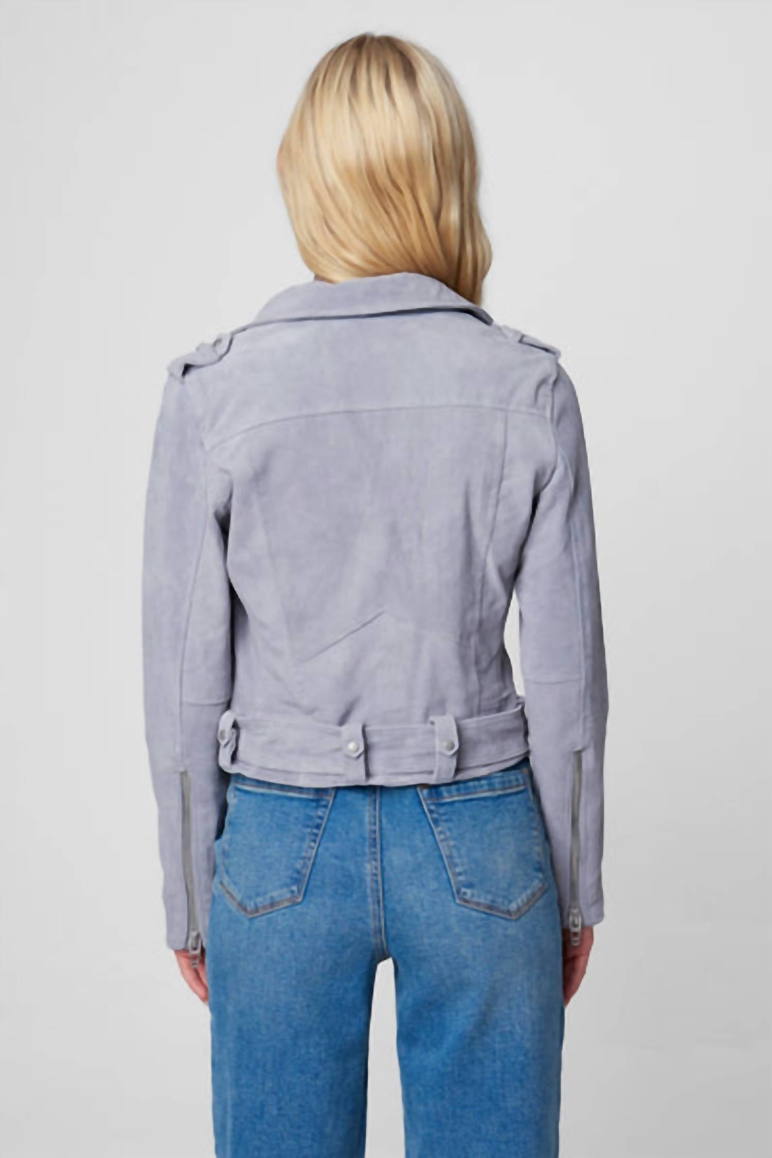 BLANKNYC Suede Moto Jacket in cloud grey - women's jacket - alternate view