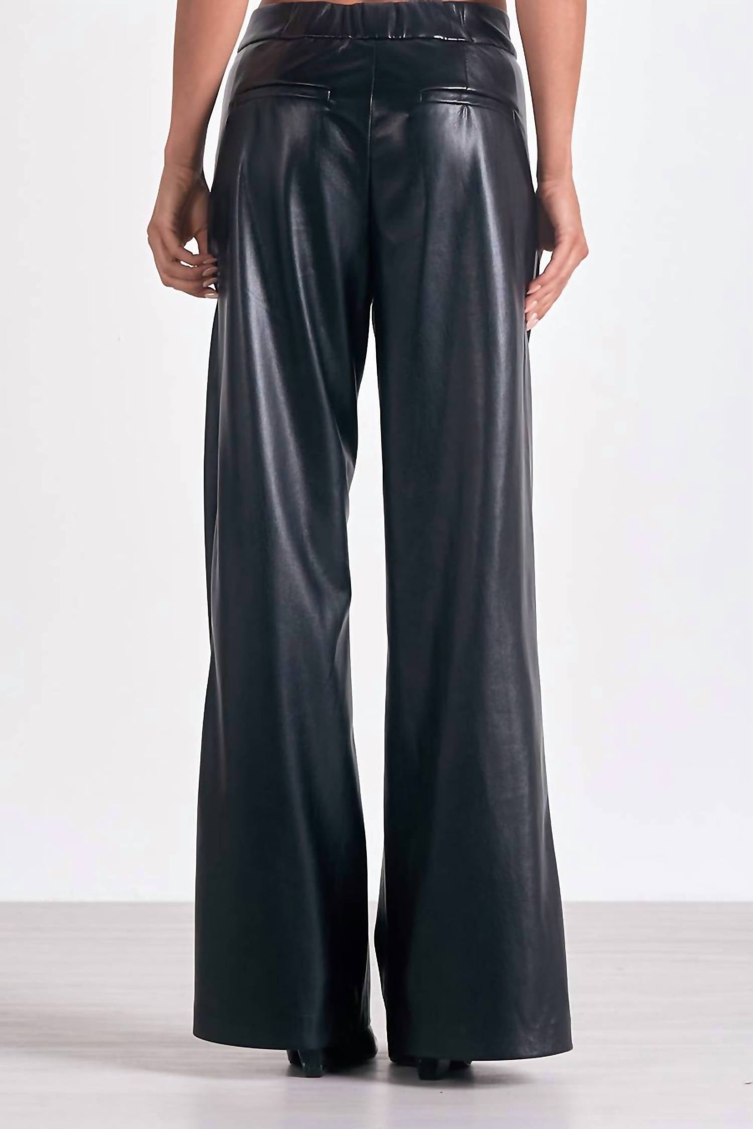 ELAN Faux Leather High Waist Pants in black - women's pants - alternate view